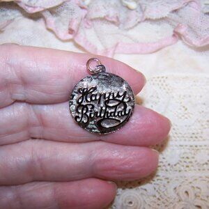 Sterling Silver Disc Charm - Happy Birthday